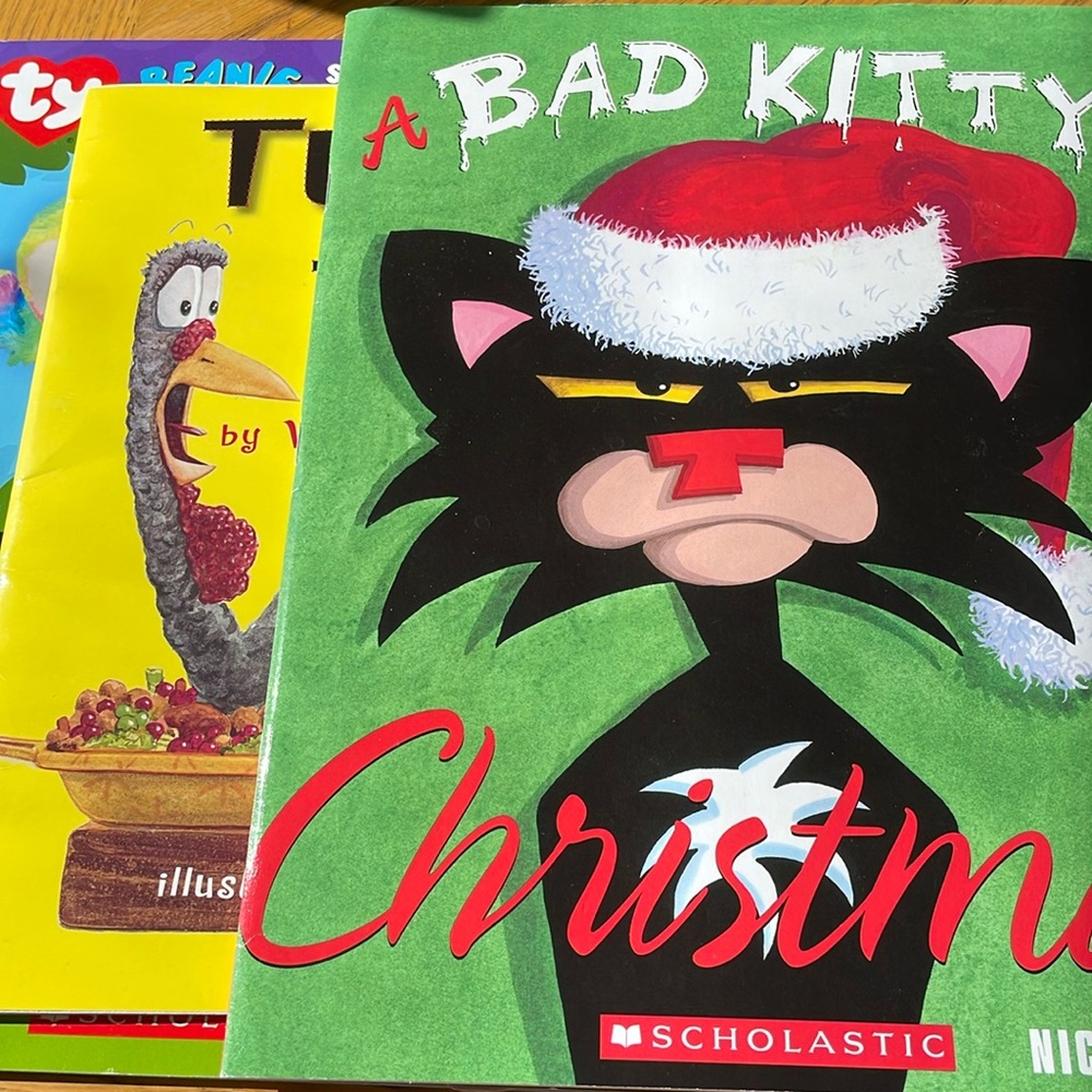 3 Books Bad Kitty Christmas - Turkey Trouble - Ty Beanie Boos Sticker Storybook